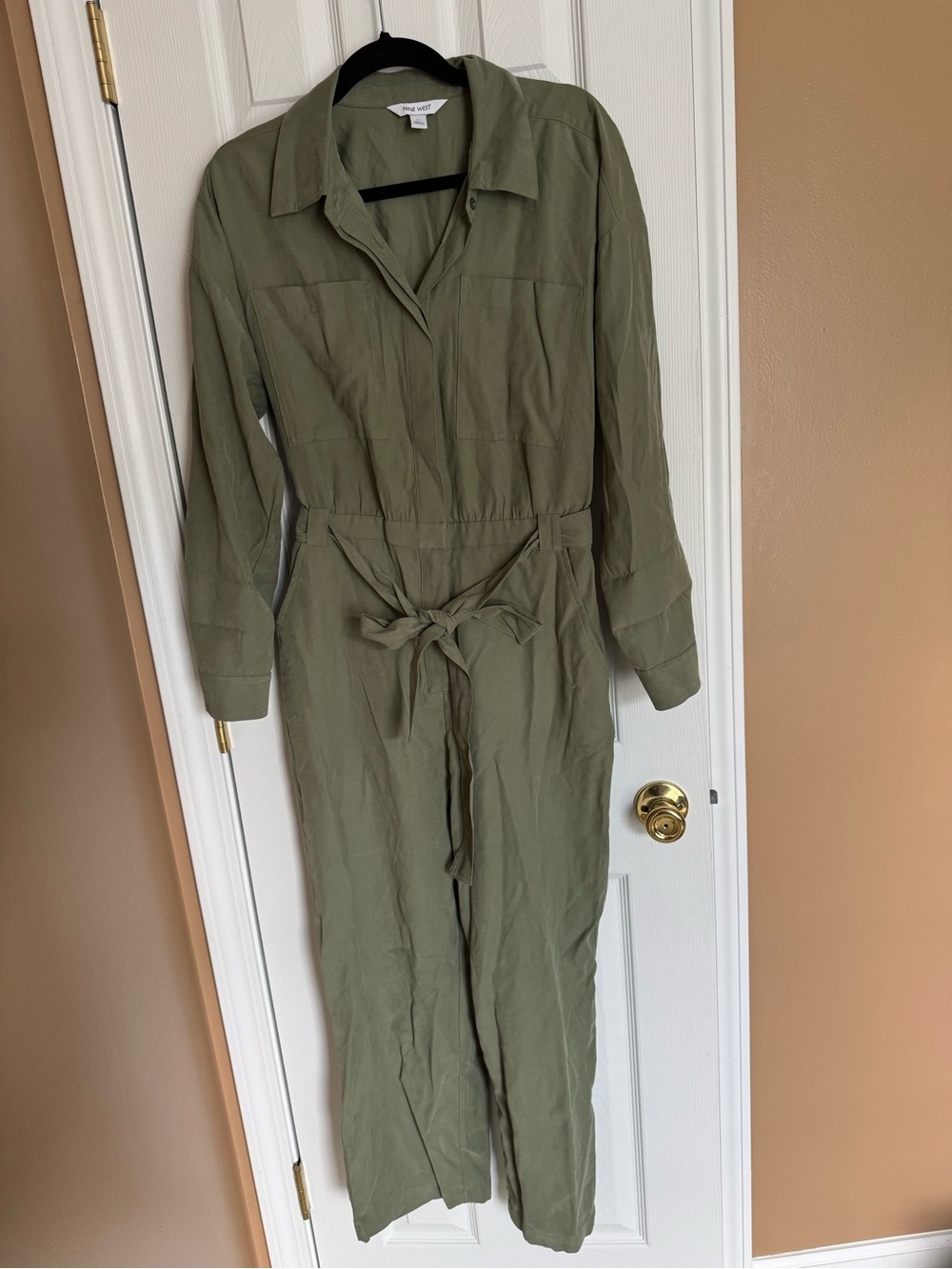 Nine West Olive Green Utility Tie-Waist Jumpsuit